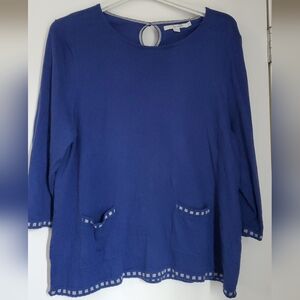 Boden Blue Light and Cozy 3/4 Sleeve Boxy Women's Sweater With Grey Accents, 18